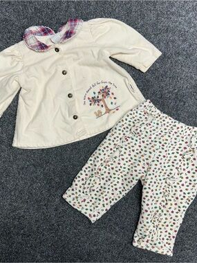Vintage baby two piece set fall leaves cotton autumn acorn cottage barn carters